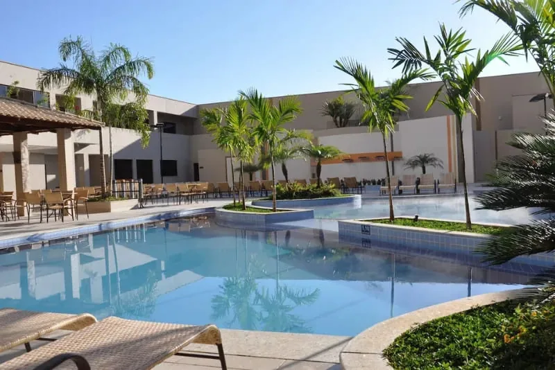 Piscina com palmeiras